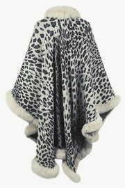 Leopard Print Fashionable Raw Edge Shawl Cape Cardigan