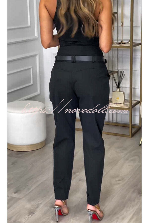 Busy As Usual High Rise Button Waist Pocket Tapered Pants