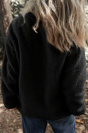 Solid Color Faux Cashmere Zip-up Pocket Casual Jacket