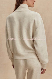 Ivory Marl Fleck Half-Zip Neck Long Sleeve Sweatshirt and Elastic Waist Pocket Jogger Set