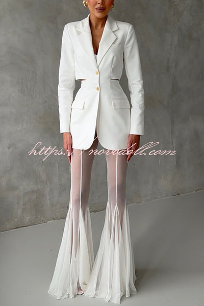 Deep Chic Button Up Cutout Waist Long Sleeve Lapel Blazer