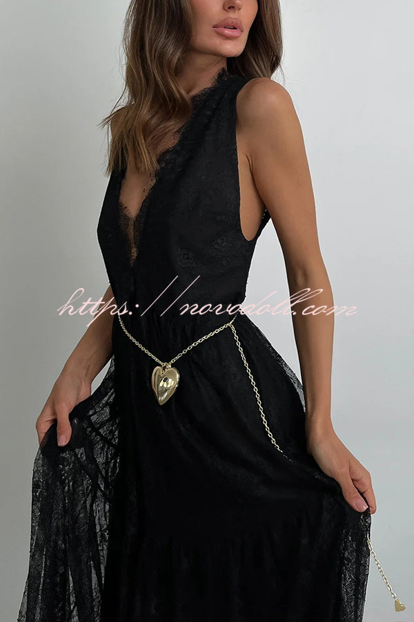 Fashionable Sheer Lace V-neck Backless Elegant Maxi Dress