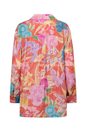 Painter's Garden Boho Floral Print Button Long Sleeve Relaxed Blouse