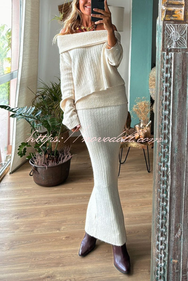 Luka Ribbed Knit Off Shoulder Long Sleeve Sweater and Stretch Maxi Skirt Set