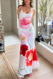 Romantic Beginnings Poppy Blossom Slip Stretch Vacation Maxi Dress