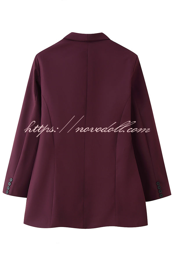 Solid Color Lapel Long Sleeve Casual Pocket Long Blazer