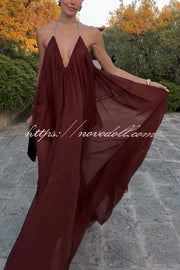 Flowing Lightweight Chiffon Chain Halter Neck Detail Backless A-line Maxi Dress