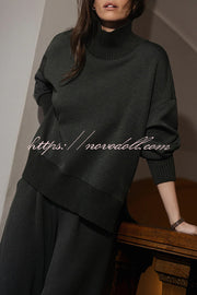 Barker High-Neck Long Sleeve Side Zipper Sweatshirt and Elastic Waist Pocketed Loose Pants Set