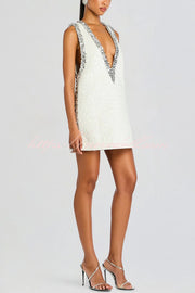 Cocktail Charm Sequin Colorblock Trim V-neck Sleeveless A-line Mini Dress