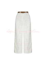 Joyful Bond Crochet Lace Mid Rise Pocketed Wide-leg Pants