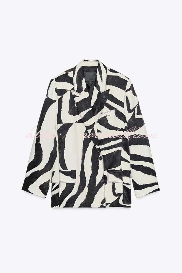 Breath of Freedom Animal Print Button Up Long Sleeve Lapel Loose Blazer