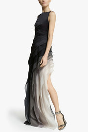 Elegant and Mysterious Tulle Gradient Cascading Design Gown Maxi Dress