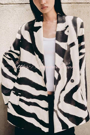 Breath of Freedom Animal Print Button Up Long Sleeve Lapel Loose Blazer