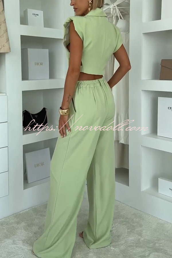 Fashion Style Lapel Waist-baring Irregular Vest and  Elastic Waist Pocket Loose Pants Set