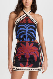 Unique Printed Sexy Halterneck Resort Beach Mini Dress