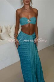 Fashion Metal Shell Embellished Sexy Bandeau and Elastic Tie Maxi Skirt Set