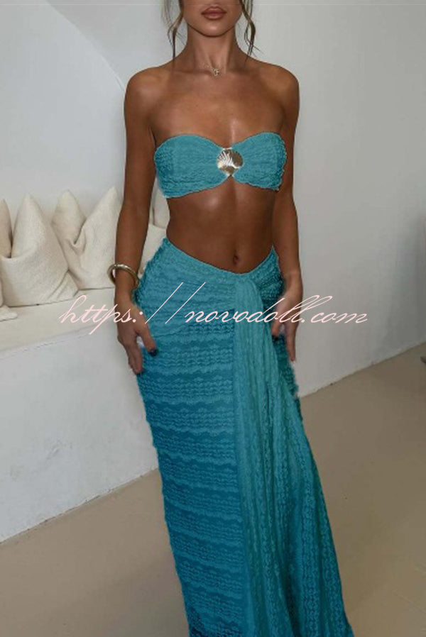 Fashion Metal Shell Embellished Sexy Bandeau and Elastic Tie Maxi Skirt Set