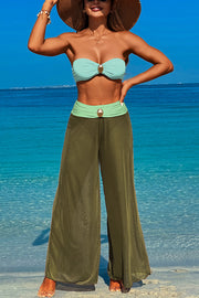 Solid Color Loose Metal Buckle Beach Pants