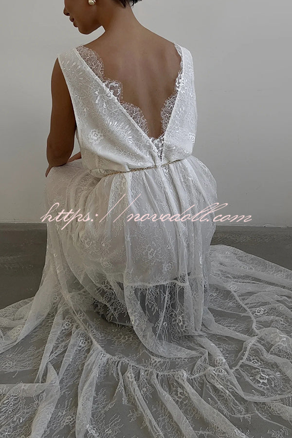 Fashionable Sheer Lace V-neck Backless Elegant Maxi Dress