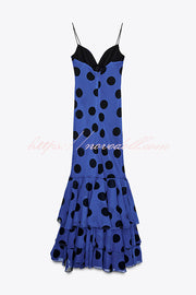 Eliora Mesh Polka Dot Print Gathered Bust Layered Fishtail Hem Maxi Dress