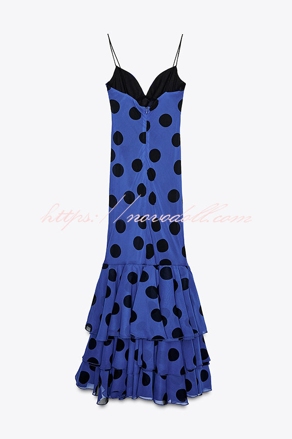 Eliora Mesh Polka Dot Print Gathered Bust Layered Fishtail Hem Maxi Dress