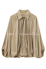 Fashion Lapel Loose Puff Long Sleeve Casual Zipper Jacket