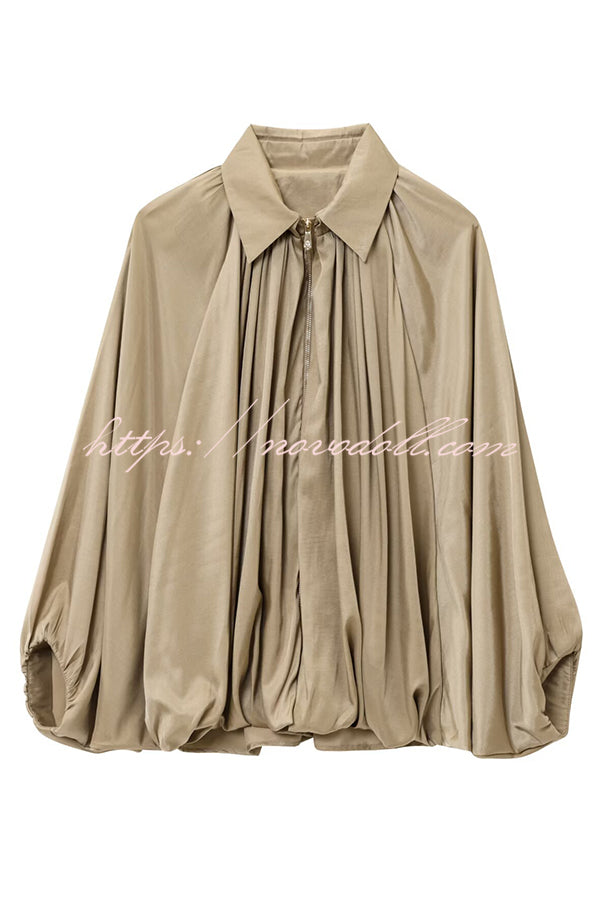 Fashion Lapel Loose Puff Long Sleeve Casual Zipper Jacket