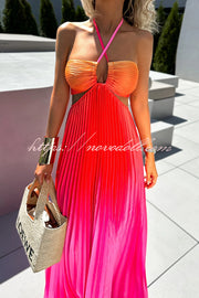 Get Ready Beautiful Gradient Print Cutout Halterneck Pleated Maxi Dress