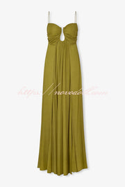 Soft and Elegant Metal Hollow Design Back Smocked A-line Slip Maxi Dress