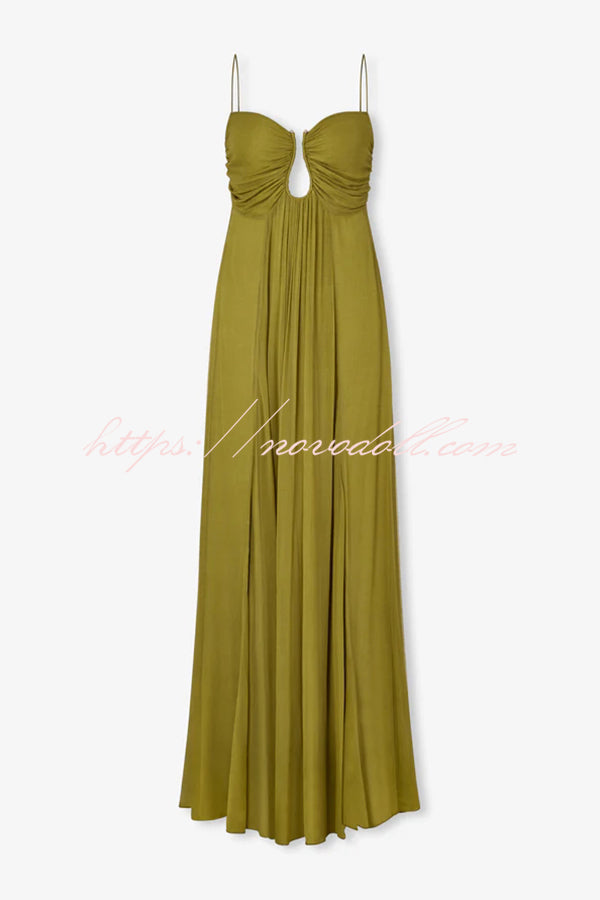Soft and Elegant Metal Hollow Design Back Smocked A-line Slip Maxi Dress
