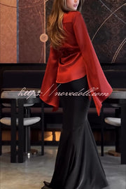 Jenny Satin High Rise Elastic Waist Flare Maxi Skirt