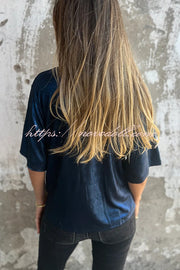 Metallic Solid Color Round Neck Short-sleeved Loose T-shirt