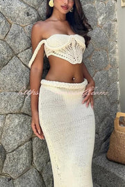 Kala Crochet Knit Braid Waist Slit Stretch Maxi Skirt