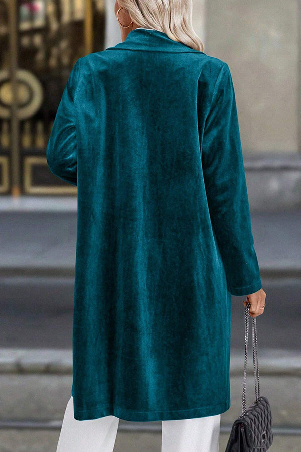 Solid Color Velvet Lapel Long-sleeved Casual Button Mid-length Coat