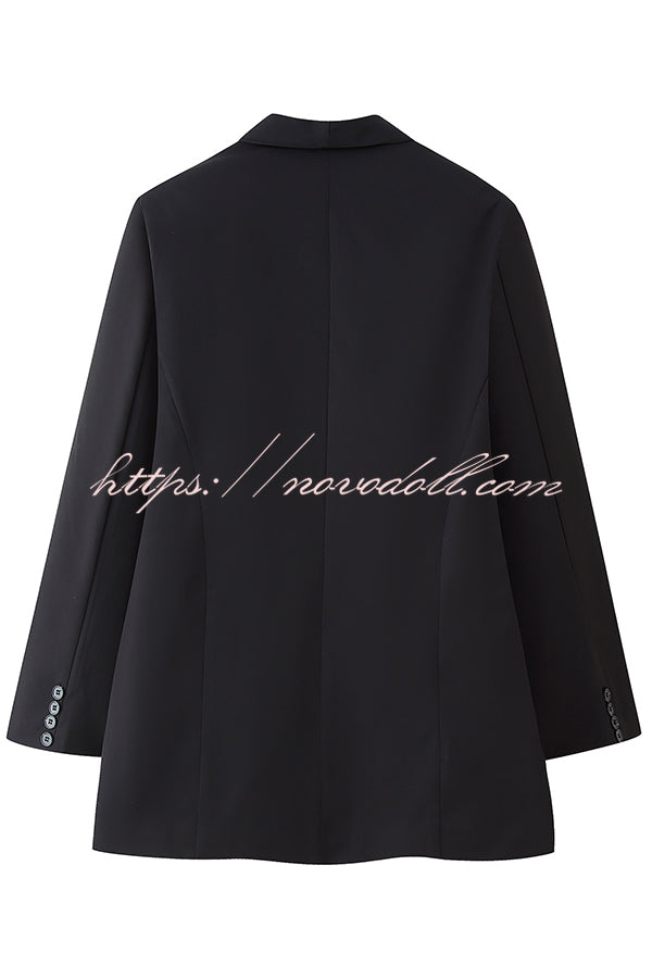 Solid Color Lapel Long Sleeve Casual Pocket Long Blazer