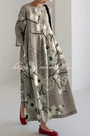 Unique Printed Round Neck Long Sleeve Loose Maxi Dress