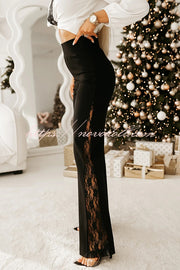 Joelie High Rise Elastic Waistband Side Lace Patchwork Flare Pants