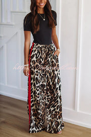 Leopard Print Elastic Waist Pocket Loose Wide Leg Pants