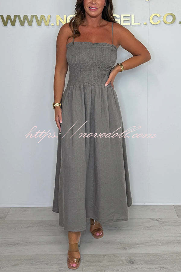 Solid Color Casual Short Jacket and Suspender Pleated Maxi Dress Set
