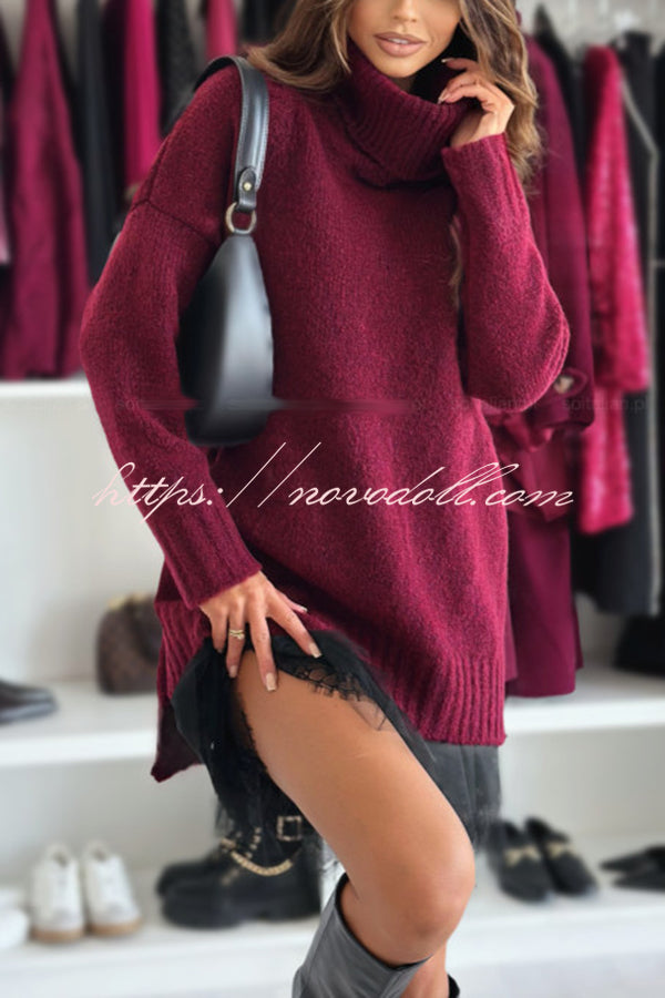 Breezy City Knit Turtleneck Long Sleeve Relaxed Sweater