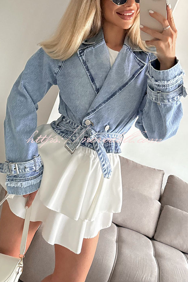 Fashion Lapel Long-sleeved Short Denim Jacket