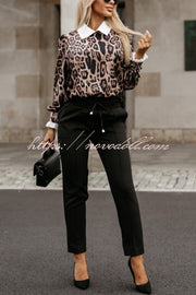 Leopard Print Lapel Long Sleeve Casual Shirt