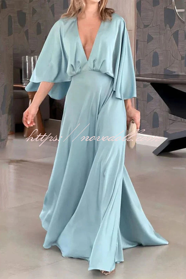 Solid Color V Neck High Waist Slit Casual Maxi Dress