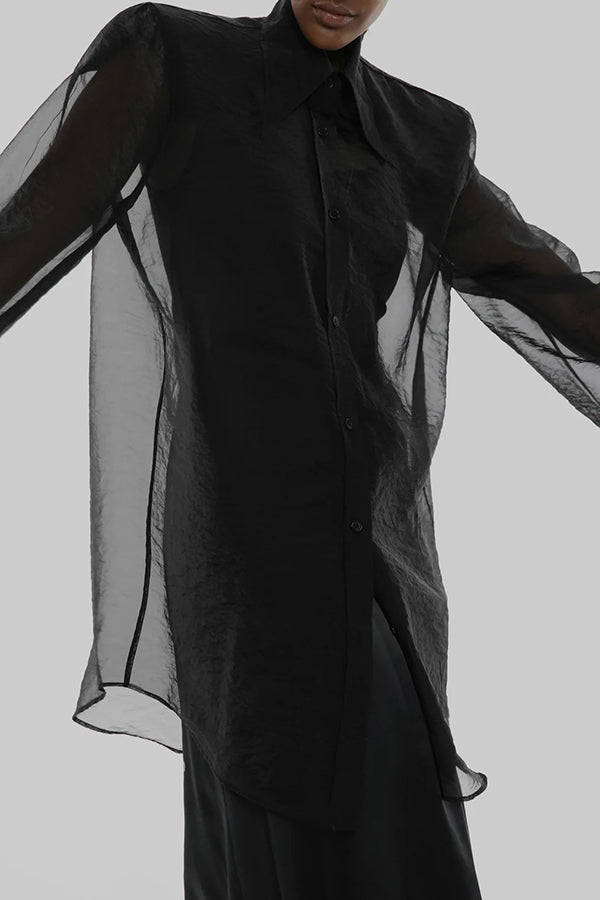 Retro Sheer Loose Long-sleeved Casual Shirt
