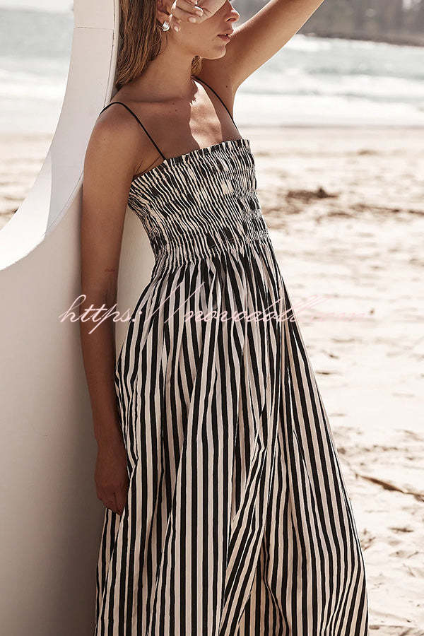 Mariela Stripe Smocked Bust Pocketed Slip Loose Maxi Dress