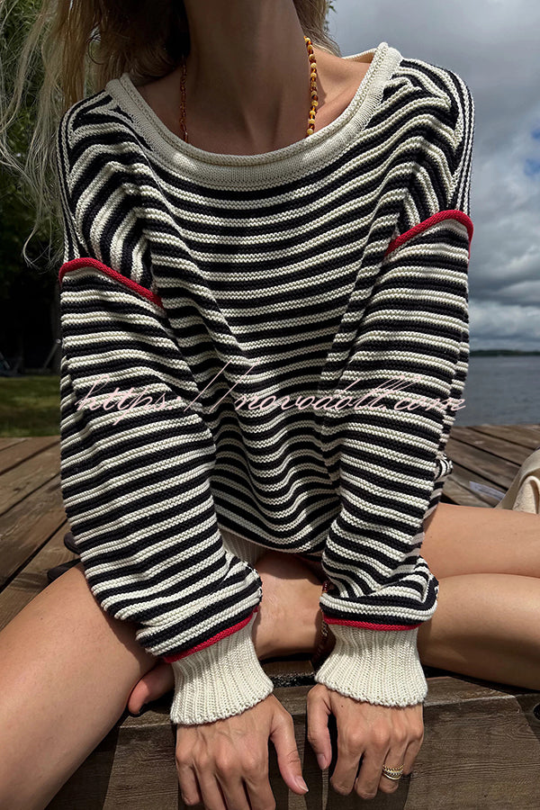 Fashion Striped Colorblock Loose Round Neck Long-sleeved Knitted Sweater