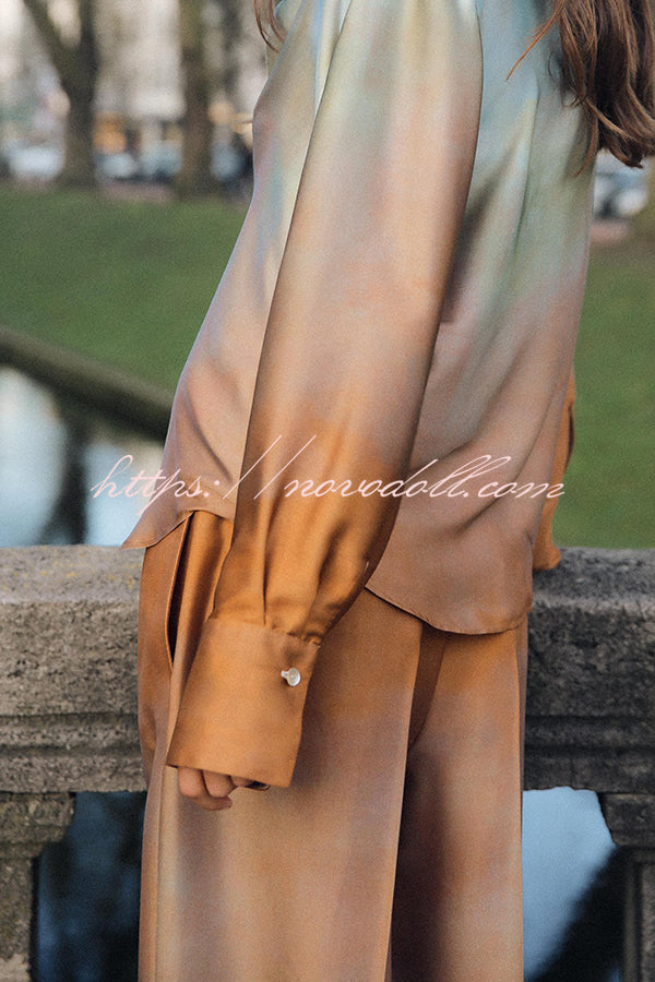 Fashionable Gradient Print Lapel Long Sleeve Casual Shirt
