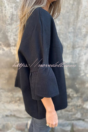 Fashionable Patchwork Round Neck Bell Sleeve Loose Jacket