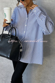 Fashionable Striped Printed Loose Long-sleeved Casual Shirt