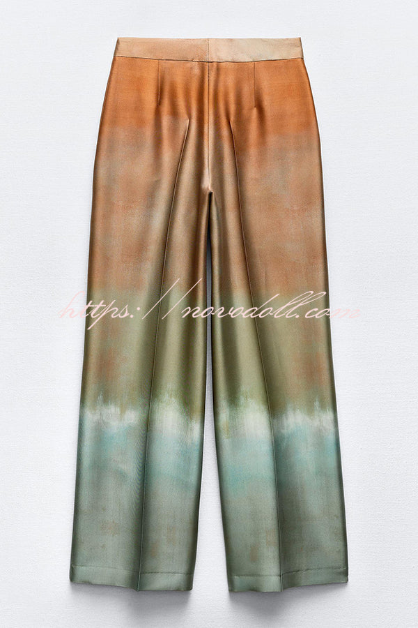 Fashion Gradient Print Casual Pocket Straight Pants